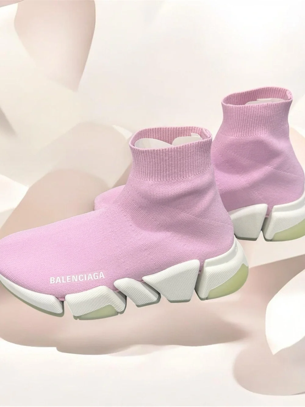 Balenciaga Pink Sock-Style Runner Sneakers with White Accents